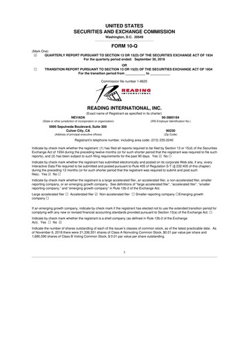 Thumbnail Reading International
 10-Q Quarterly Report FY 