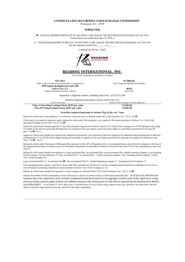 Thumbnail Reading International
 10-K Annual Report 2018