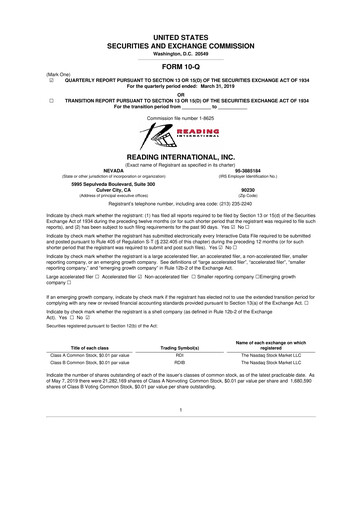 Thumbnail Reading International
 10-Q Quarterly Report FY 