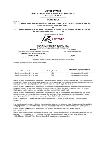 Thumbnail Reading International
 10-Q Quarterly Report FY 