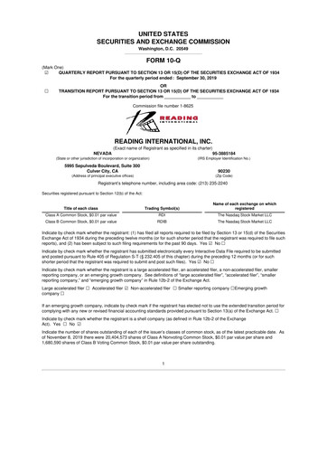 Thumbnail Reading International
 10-Q Quarterly Report FY 