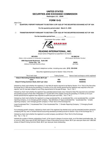 Thumbnail Reading International
 10-Q Quarterly Report FY 