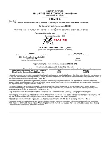 Thumbnail Reading International
 10-Q Quarterly Report FY 