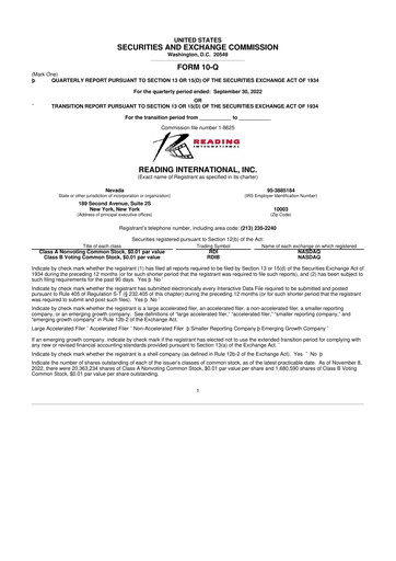 Thumbnail Reading International
 10-Q Quarterly Report FY 