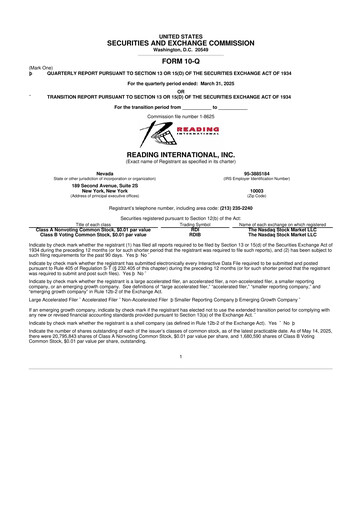 Thumbnail Reading International
 10-Q Quarterly Report FY 