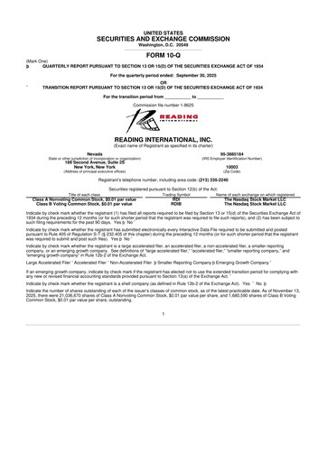Thumbnail Reading International
 10-Q Quarterly Report FY 