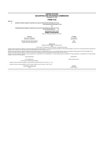 Thumbnail Regis Corporation
 10-Q Quarterly Report FY2016 