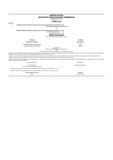 Thumbnail Regis Corporation
 10-Q Quarterly Report FY2017 