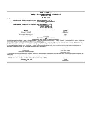 Thumbnail Regis Corporation
 10-Q Quarterly Report FY2018 