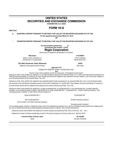 Thumbnail Regis Corporation
 10-Q Quarterly Report FY2018 