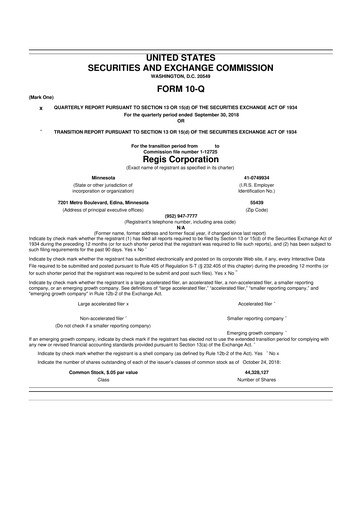 Thumbnail Regis Corporation
 10-Q Quarterly Report FY2019 