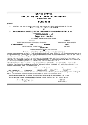 Thumbnail Regis Corporation
 10-Q Quarterly Report FY2020 