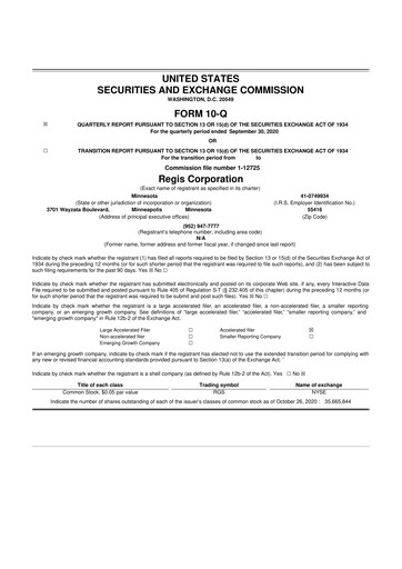 Thumbnail Regis Corporation
 10-Q Quarterly Report FY2021 
