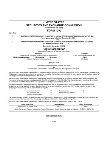 Thumbnail Regis Corporation
 10-Q Quarterly Report FY2021 