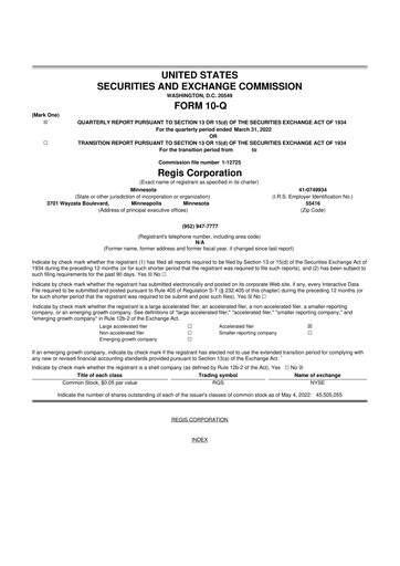 Thumbnail Regis Corporation
 10-Q Quarterly Report FY2022 