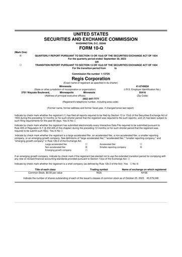 Thumbnail Regis Corporation
 10-Q Quarterly Report FY2024 