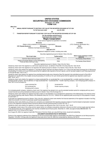 Miniature Regis Corporation
 10-K Rapport annuel 2026