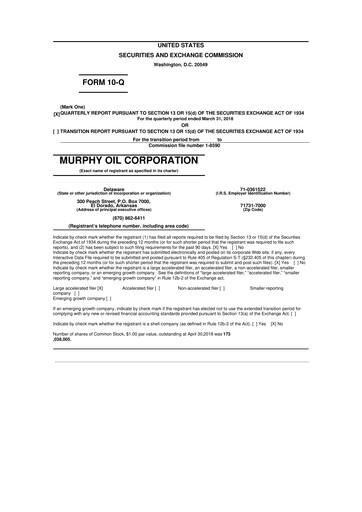Thumbnail Murphy Oil
 10-Q Quarterly Report FY2018 