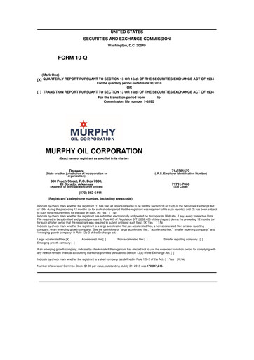 Thumbnail Murphy Oil
 10-Q Quarterly Report FY2018 