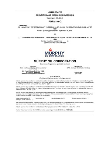 Thumbnail Murphy Oil
 10-Q Quarterly Report FY2018 