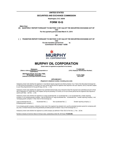 Thumbnail Murphy Oil
 10-Q Quarterly Report FY2019 