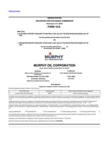 Thumbnail Murphy Oil
 10-Q Quarterly Report FY2019 