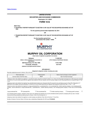 Thumbnail Murphy Oil
 10-Q Quarterly Report FY2019 