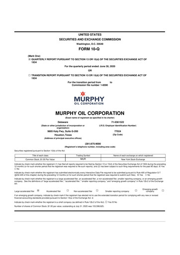 Thumbnail Murphy Oil
 10-Q Quarterly Report FY2020 