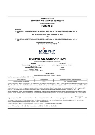 Thumbnail Murphy Oil
 10-Q Quarterly Report FY2020 