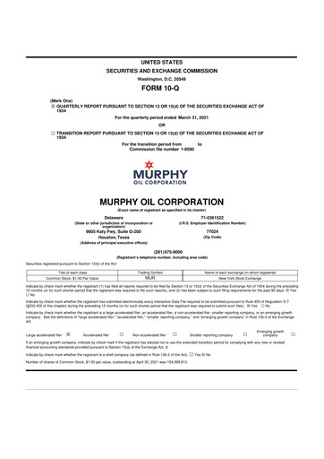 Thumbnail Murphy Oil
 10-Q Quarterly Report FY2021 
