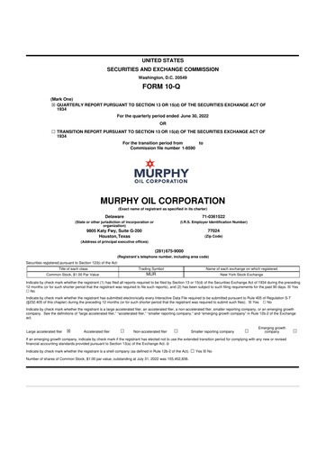 Thumbnail Murphy Oil
 10-Q Quarterly Report FY2022 