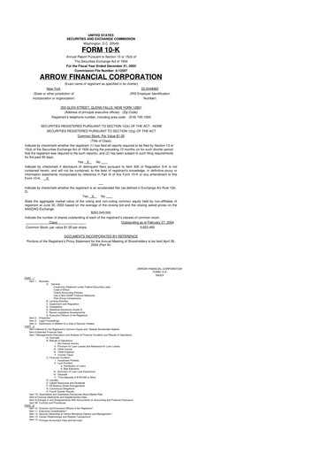 Thumbnail Arrow Financial 10-K Annual Report 