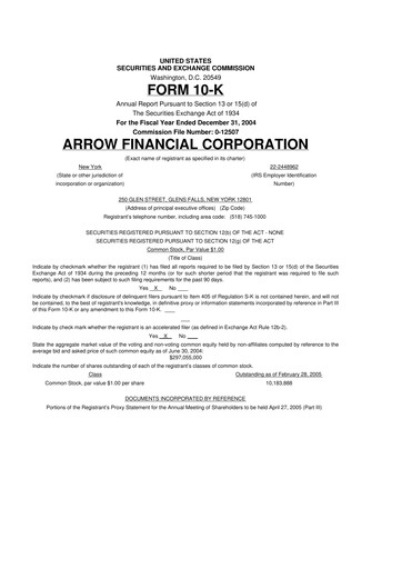 Thumbnail Arrow Financial 10-K Annual Report 