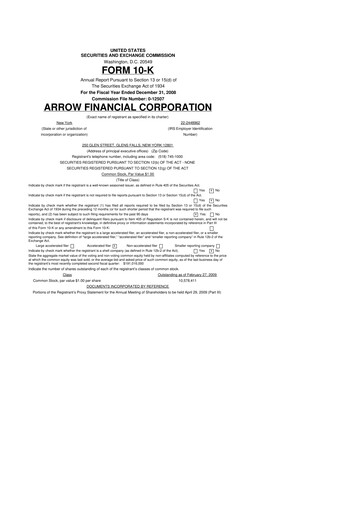 Thumbnail Arrow Financial 10-K Annual Report 