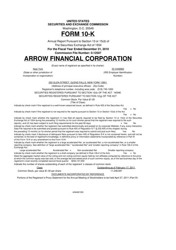 Thumbnail Arrow Financial 10-K Annual Report 