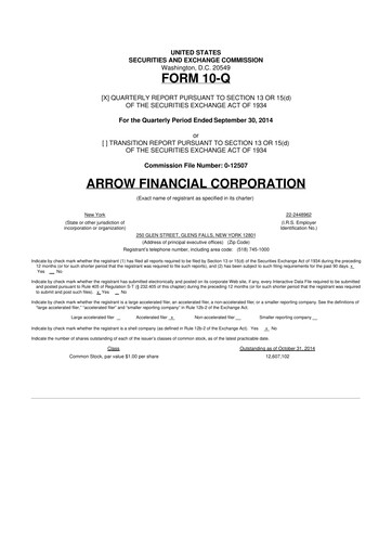 Thumbnail Arrow Financial 10-Q Quarterly Report FY2014 