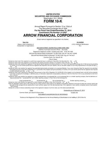 Thumbnail Arrow Financial 10-K Annual Report 