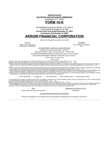 Thumbnail Arrow Financial 10-K Annual Report 2018