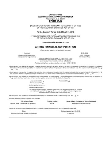 Thumbnail Arrow Financial 10-Q Quarterly Report FY2019 