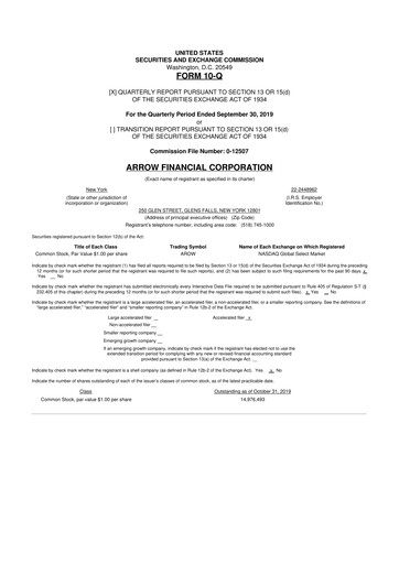 Thumbnail Arrow Financial 10-Q Quarterly Report FY2019 