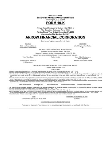 Thumbnail Arrow Financial 10-K Annual Report 2019