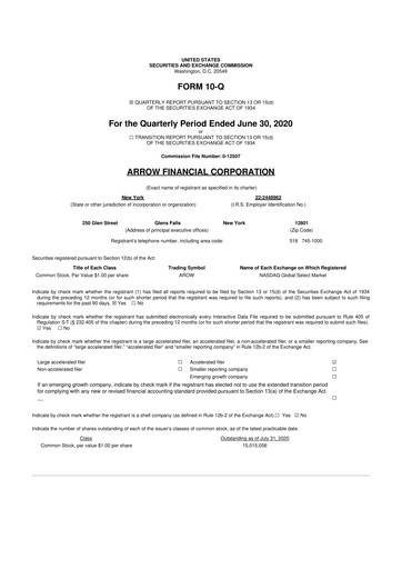 Thumbnail Arrow Financial 10-Q Quarterly Report FY2020 