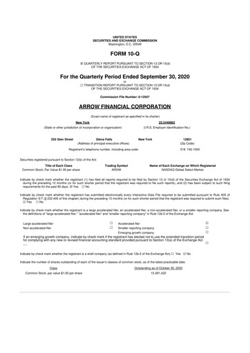 Thumbnail Arrow Financial 10-Q Quarterly Report FY2020 