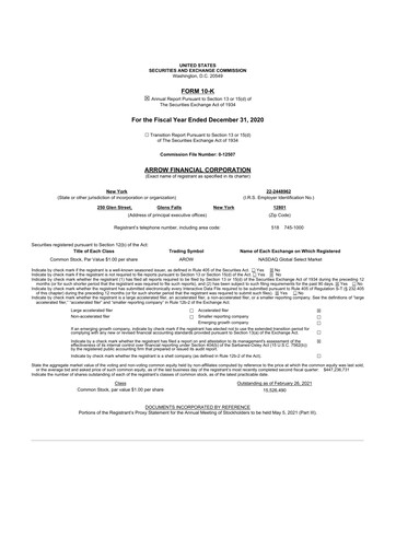 Thumbnail Arrow Financial 10-K Annual Report 2020