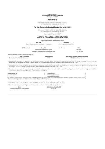 Thumbnail Arrow Financial 10-Q Quarterly Report FY2021 