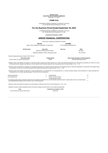 Thumbnail Arrow Financial 10-Q Quarterly Report FY2025 