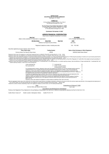 Thumbnail Arrow Financial 10-K Annual Report 2025