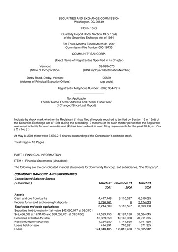 Thumbnail Community Bancorp 10-Q Quarterly Report FY 