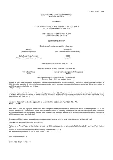 Thumbnail Community Bancorp 10-K Annual Report 
