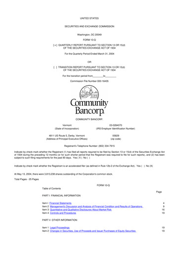 Thumbnail Community Bancorp 10-Q Quarterly Report FY 